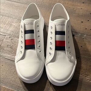 Tommy Hilfiger White and Navy Slip-On Sneakers